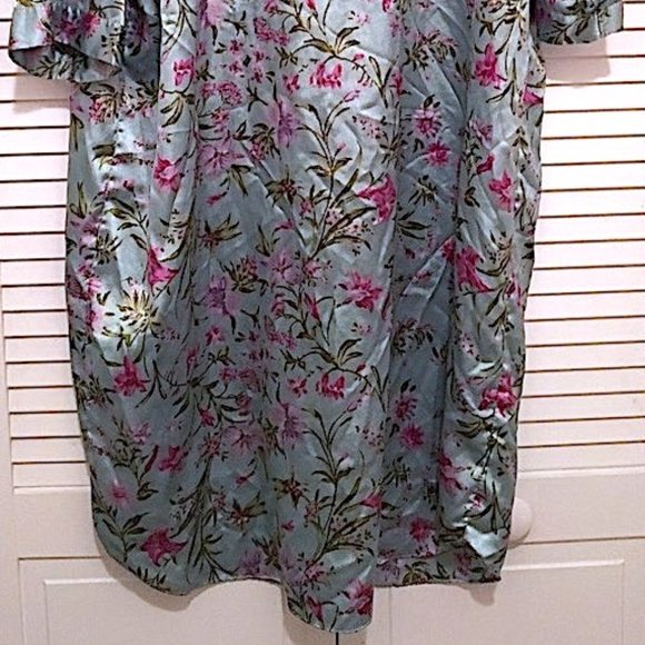 MULTICOLOR BUTTON DOWN LONG SLEEVE FLORAL PRINT COLLARED NIGHT DRESS GOWN O/S - Picture 4 of 7